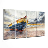 Abandoned Boat 4 Pieces Mega Glass Wall Art (59"x36") | Insigne Art Design.
